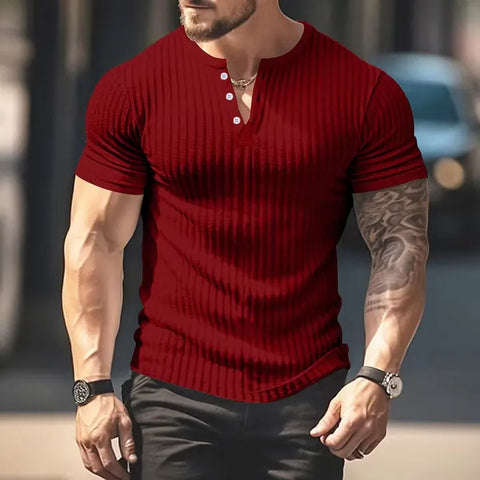 Men’s Ribbed Henley Muscle T-Shirt