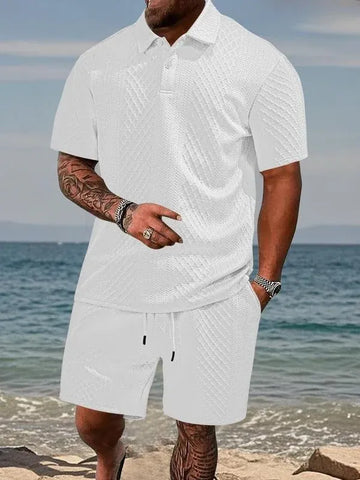 Men’s Textured Polo Shirt and Shorts Summer Set