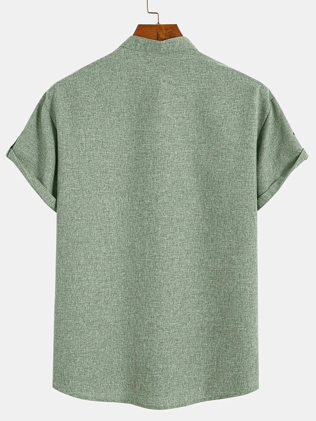 Men’s Textured Short Sleeve Stand Collar Henley Shirt