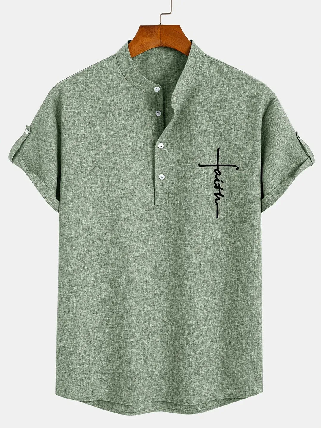 Men’s Textured Short Sleeve Stand Collar Henley Shirt