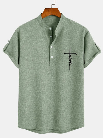 Men’s Textured Short Sleeve Stand Collar Henley Shirt