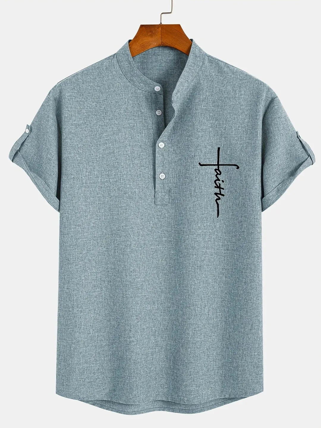 Men’s Textured Short Sleeve Stand Collar Henley Shirt