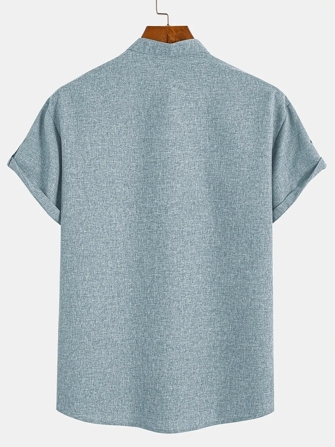 Men’s Textured Short Sleeve Stand Collar Henley Shirt