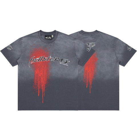 Hellstar Red Drip Gradient Vintage Wash Oversized T-Shirt