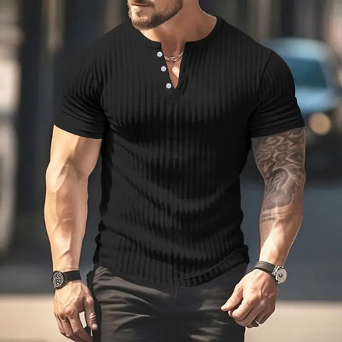 Men’s Ribbed Henley Muscle T-Shirt
