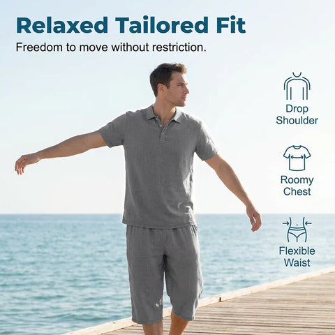 Men’s Relaxed Linen-Blend Polo Shorts Set