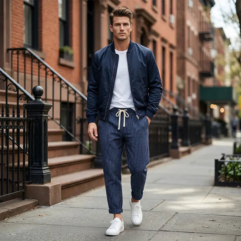 Men’s Striped Drawstring Casual Pants (1)