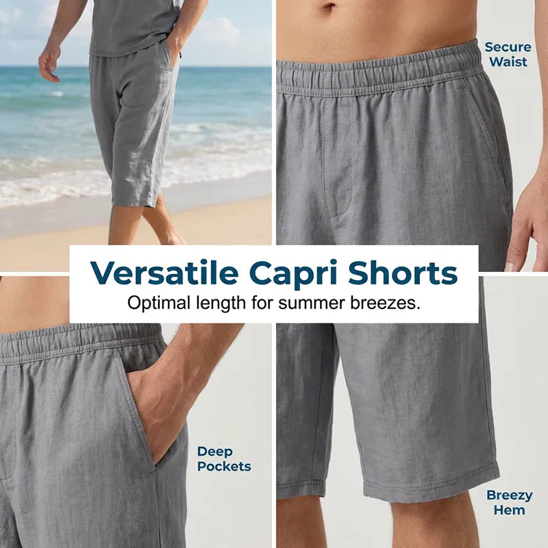 Men’s Relaxed Linen-Blend Polo Shorts Set
