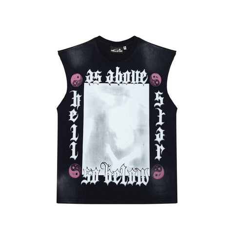 Hellstar High-Street Distressed Yin Yang Taichi Print Cotton Tank Top