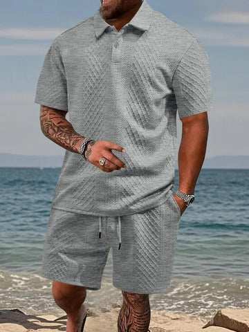 Men’s Textured Polo Shirt and Shorts Summer Set