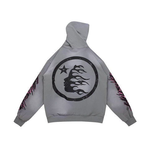 HELLSTAR Flame Paint Splatter Gradient Vintage Wash Hoodie