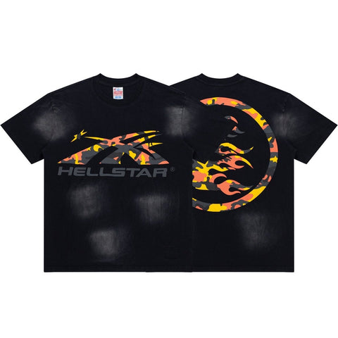 Hellstar Vintage Wash Camo Arrow Graphic Oversized T-Shirt - Black