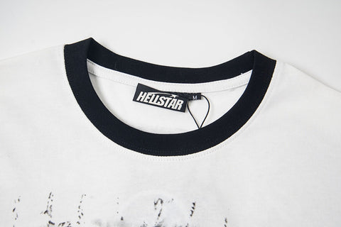 Hellstar High-Definition Graphic Spliced Short Sleeve T-Shirt – White