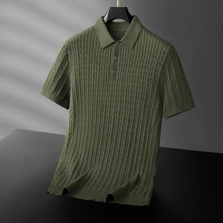 Men’s Textured Knit Short Sleeve Polo Shirt