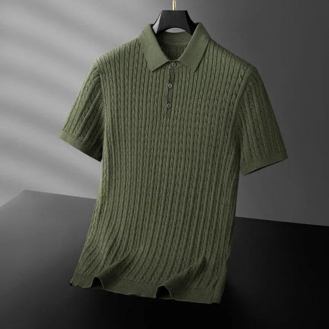Men’s Textured Knit Short Sleeve Polo Shirt