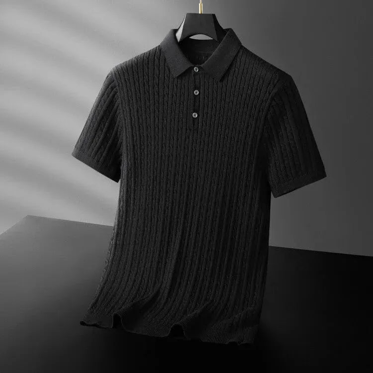 Men’s Textured Knit Short Sleeve Polo Shirt