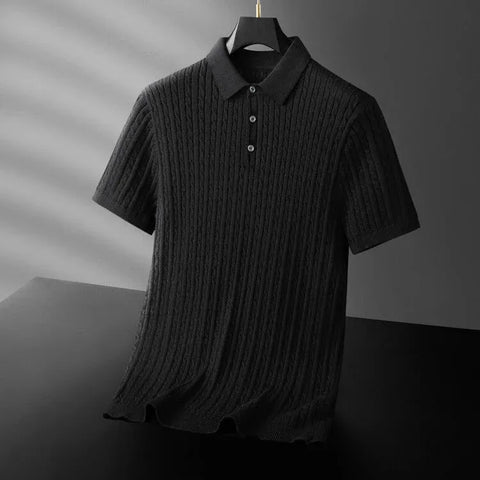 Men’s Textured Knit Short Sleeve Polo Shirt