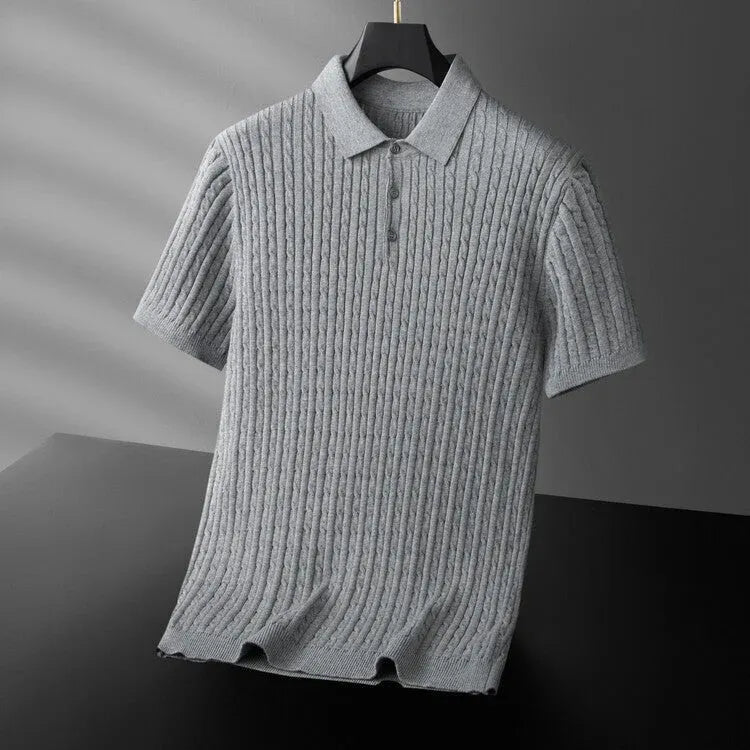 Men’s Textured Knit Short Sleeve Polo Shirt
