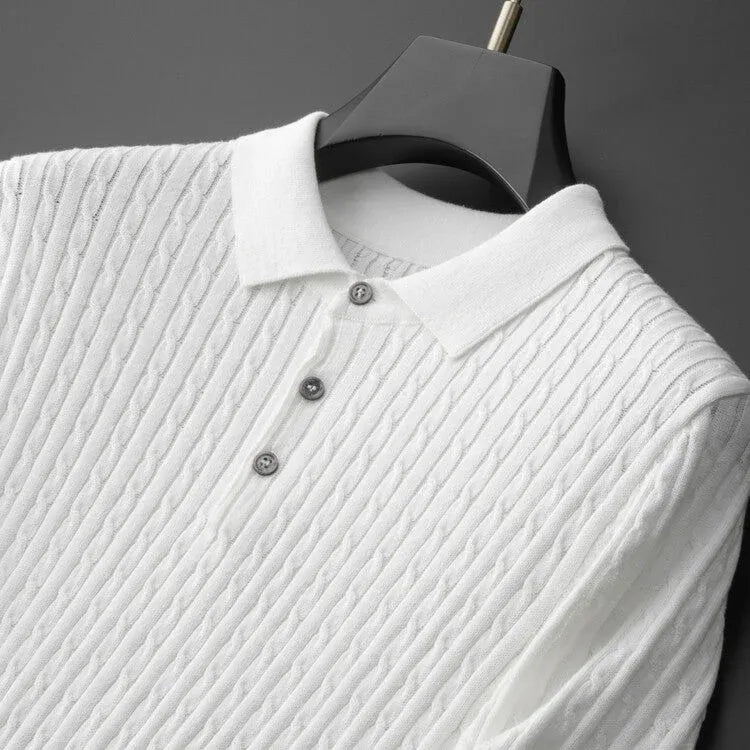 Men’s Textured Knit Short Sleeve Polo Shirt