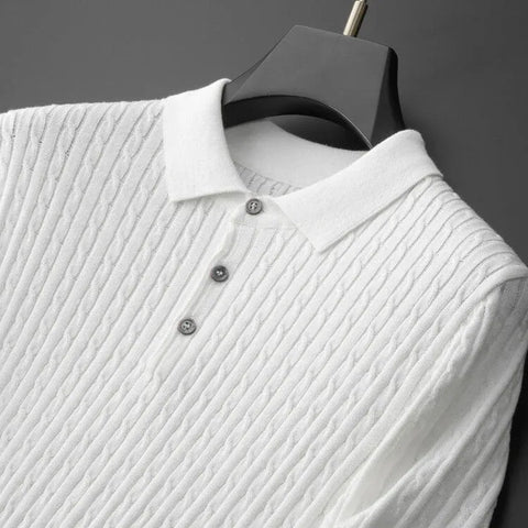 Men’s Textured Knit Short Sleeve Polo Shirt