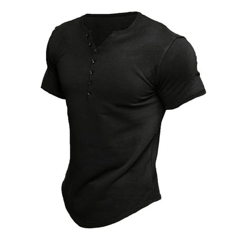 Men's Short Sleeve Solid Button Henley T-Shirt 60126755X (2)