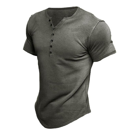 Men's Short Sleeve Solid Button Henley T-Shirt 60126755X (2)