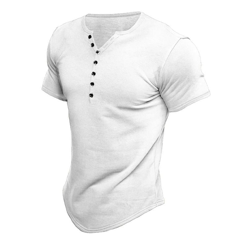 Men's Short Sleeve Solid Button Henley T-Shirt 60126755X (2)