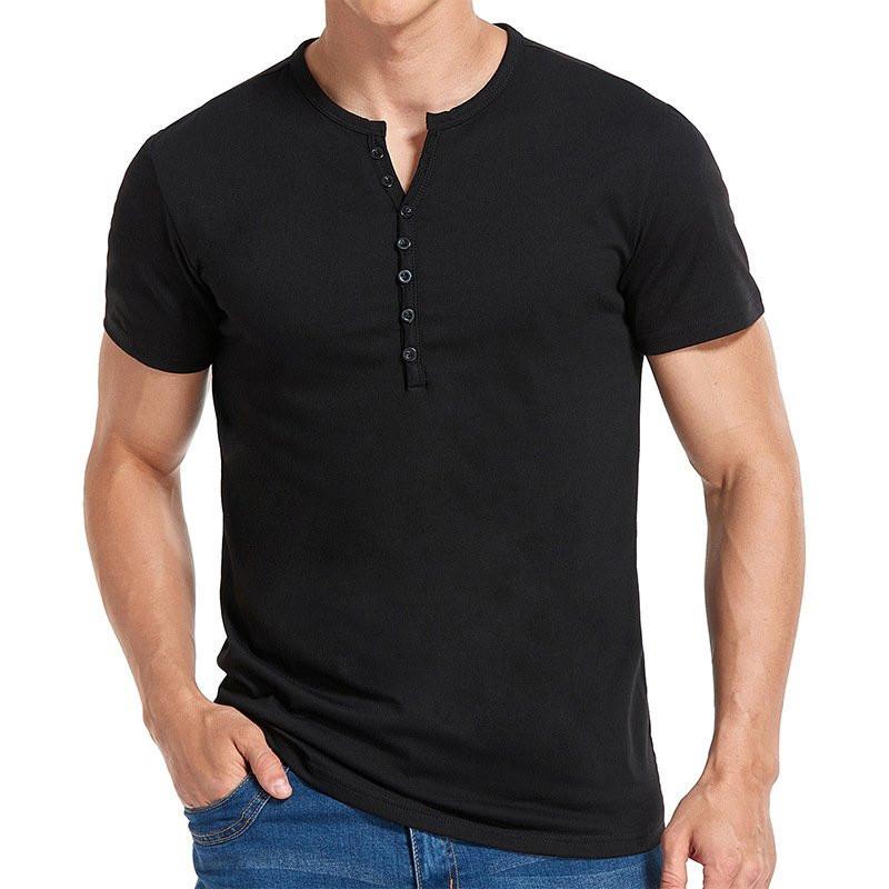 Men's Short Sleeve Solid Button Henley T-Shirt 60126755X (2)