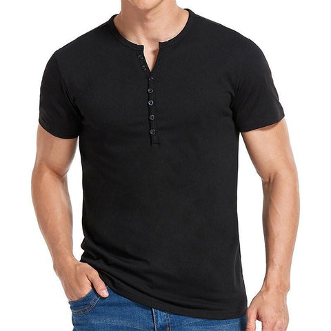 Men's Short Sleeve Solid Button Henley T-Shirt 60126755X (2)