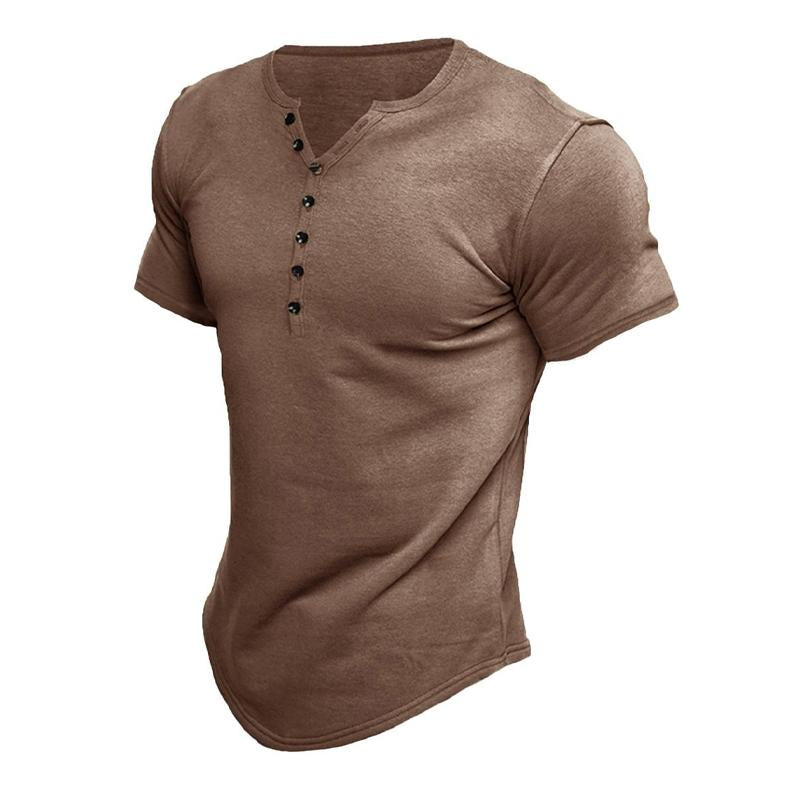 Men's Short Sleeve Solid Button Henley T-Shirt 60126755X (2)