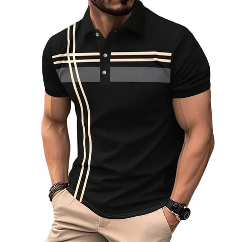 Men's Geometric Stripe Polo Shirt