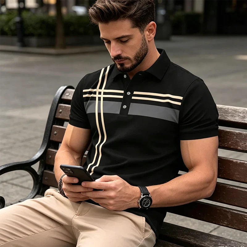 Men's Geometric Stripe Polo Shirt