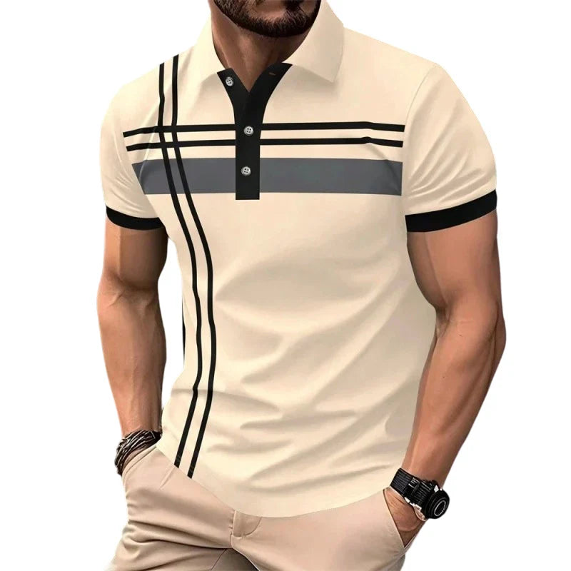 Men's Geometric Stripe Polo Shirt