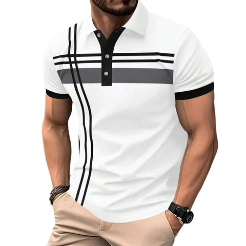 Men's Geometric Stripe Polo Shirt
